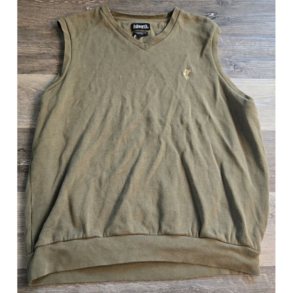 Ashworth Men's Sleeveless V-Neck Sweater Vest Size LG Golf Embroidered‎